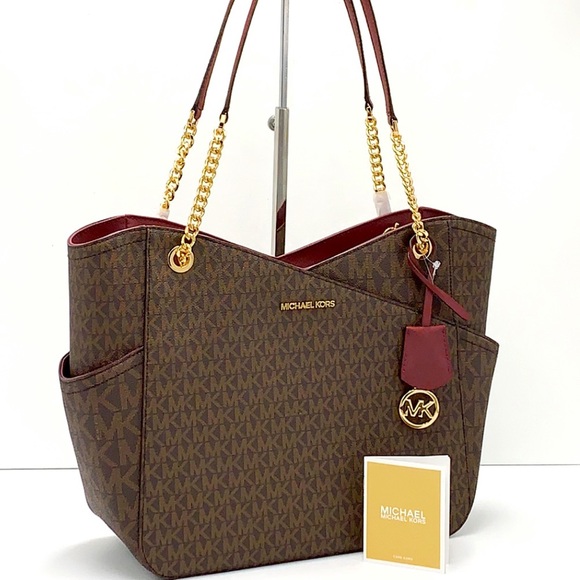 Michael Kors Handbags - MICHAEL KORS
Jet Set Large XChain Logo Shoulder Tote
Bag DARK CHERRY COLOR